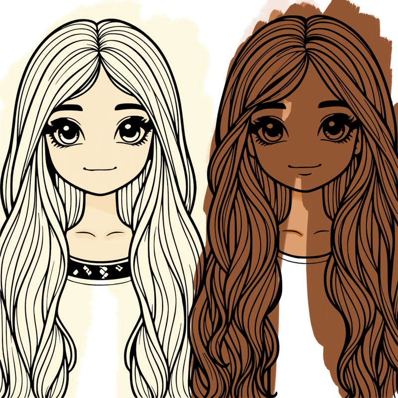 two realistic girls with long hair