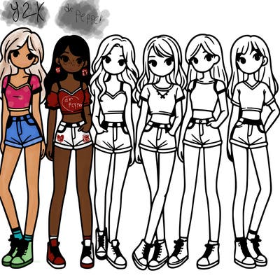 a group of girls wearing crop tops and shorts