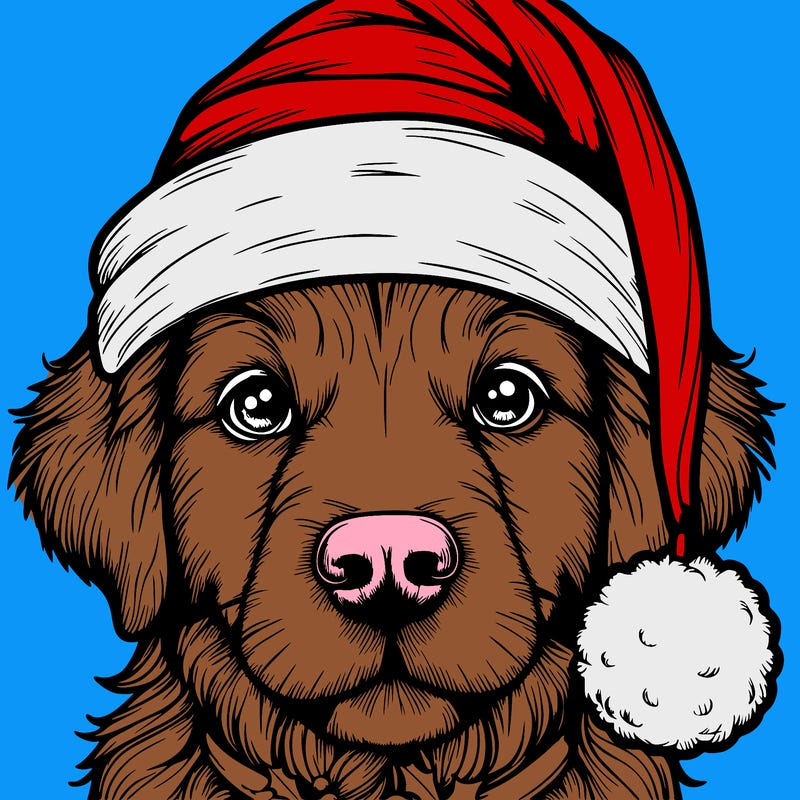 realistic dog with a christmas hat