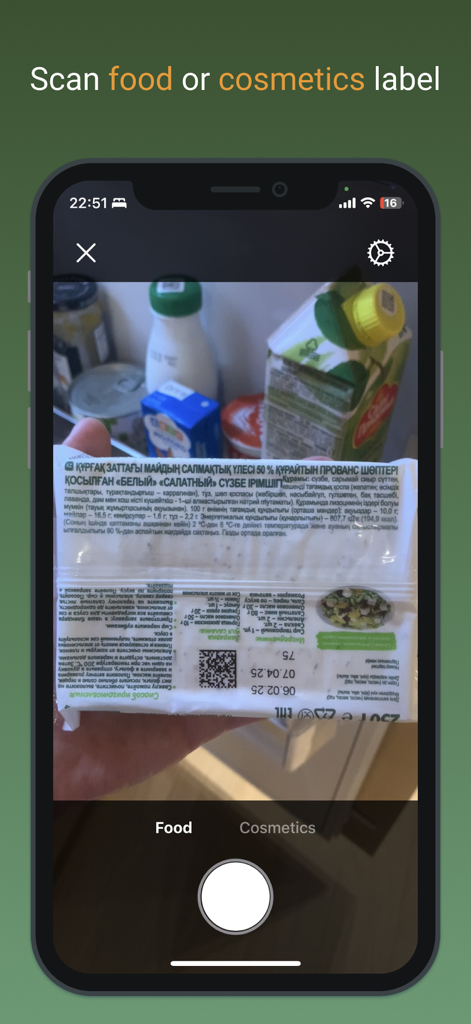 HealthifyScan: AI Food Checker - Mobile app interface scanning a food ingredient label with a smartphone camera