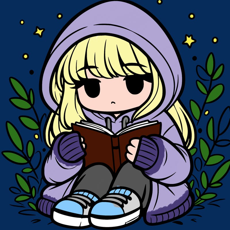girl in oversized hoodie reading a book
