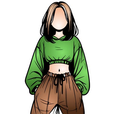 realistic girl faceless with baggy pants and a crop top