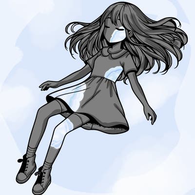 realistic girl floating