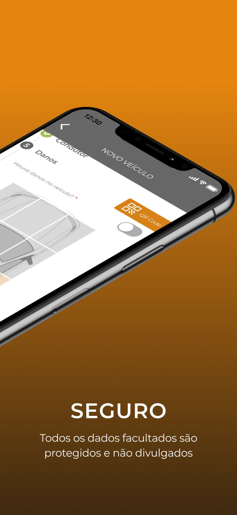 e-SEGURNET - Screenshot of the e-SEGURNET app showing vehicle damage reporting on an iPhone with a security guarantee.