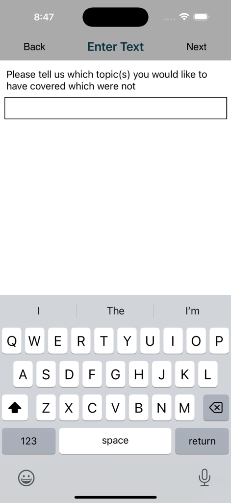 iSURVEY - Offline Survey Forms - iSURVEY offline data collection app showing an open ended text question screen