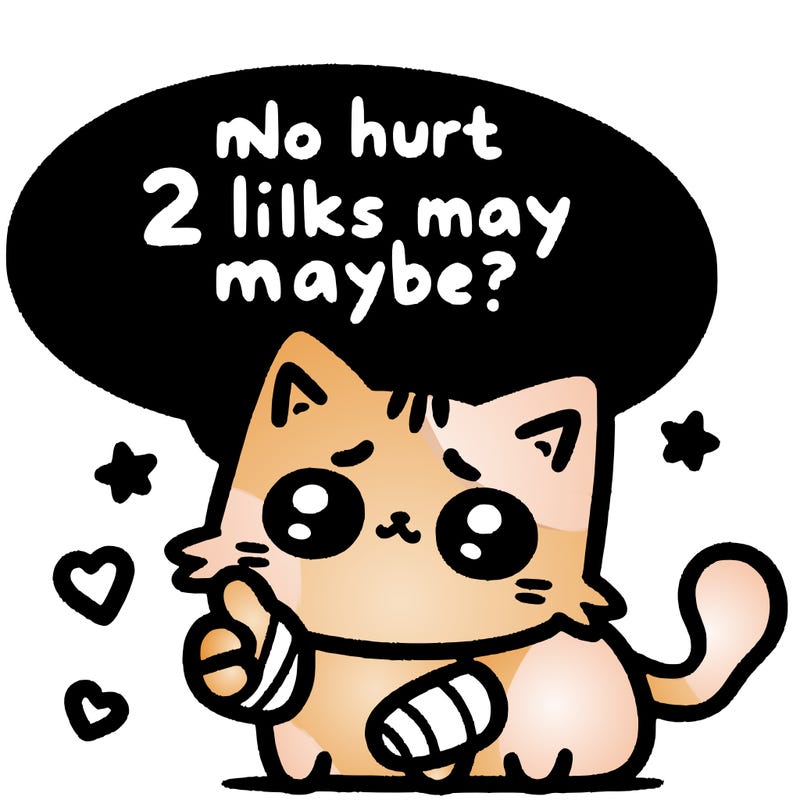 cute cat thats been hurt saiying 2 likes maybe