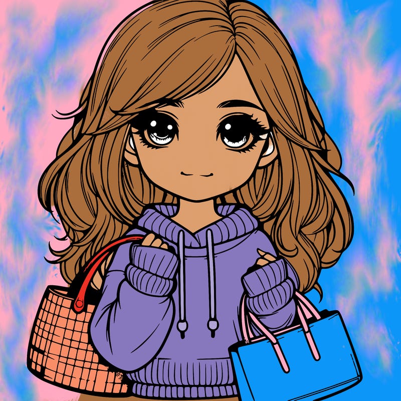 realistic girl with bags
