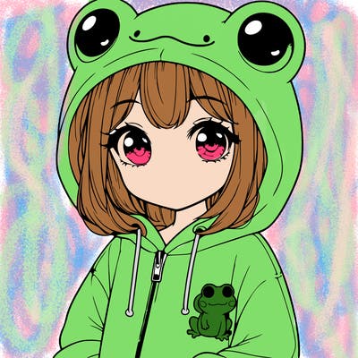 cute realistic girl in a froggy hoodie