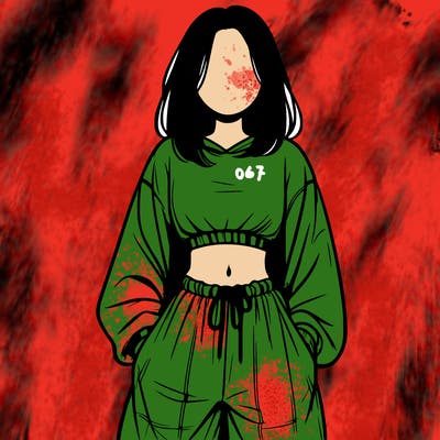 realistic girl faceless with baggy pants and a crop top