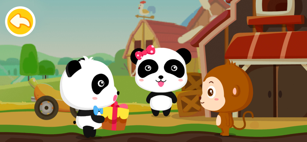 Baby Panda Car Racing - Baby Panda characters Kiki and Miumiu with a monkey friend at a country farm