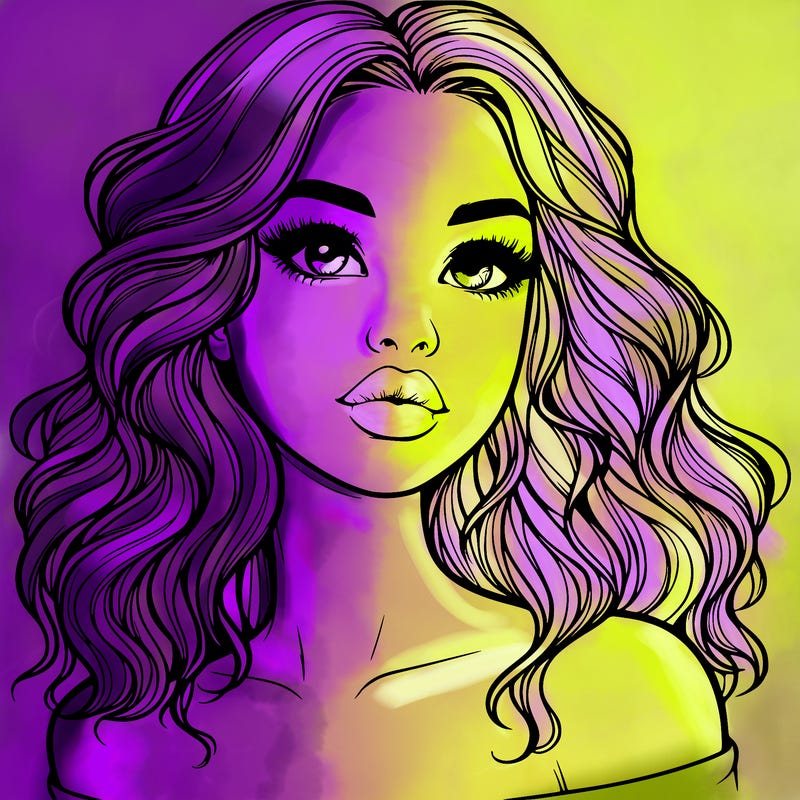 realistic girl with wavy hair and lips