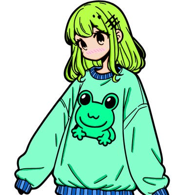 girl wearing frogging sweatshirt