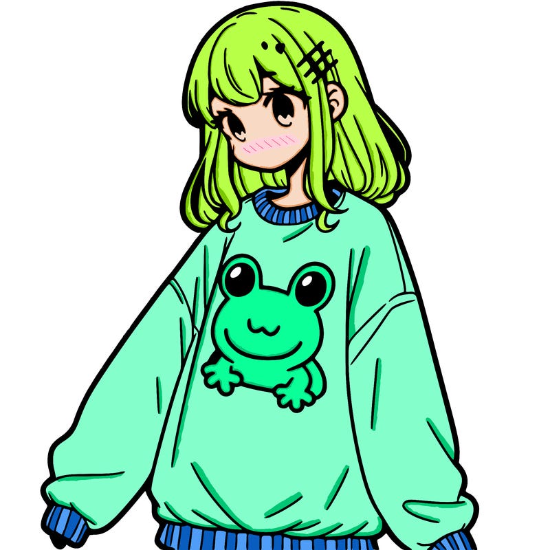girl wearing frogging sweatshirt