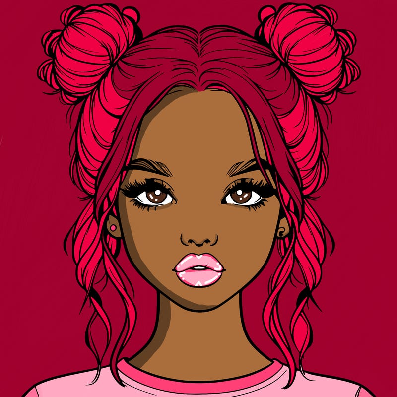 realistic girl with two buns in hair and lips