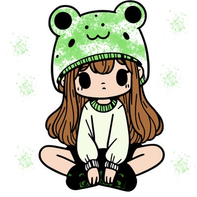 a girl wearing a frog hat and some frog socks