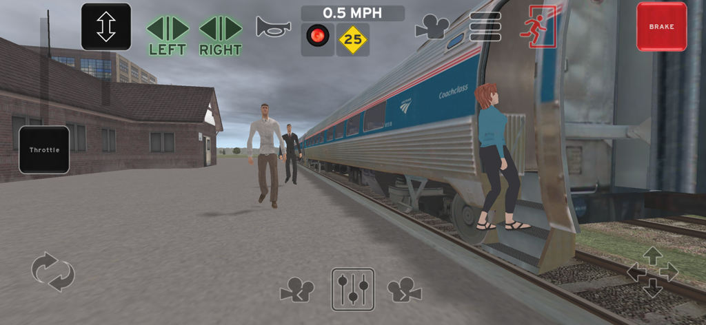 Train And Rail Yard Simulator - Charakter besteigt in einem Zugsimulatorspiel eine Dampflokomotive auf einem Bahnsteig