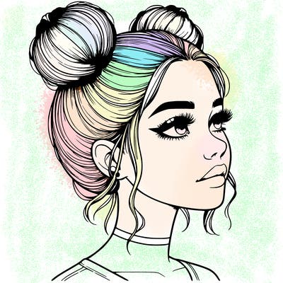 realistic girl with buns on the top of her head