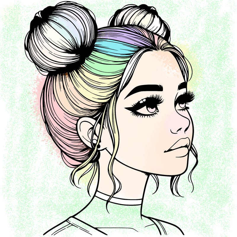 realistic girl with buns on the top of her head