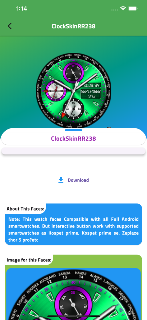 Watch faces for Smart watches - スマートウォッチ用の緑と紫のアナログウォッチフェイスデザイン