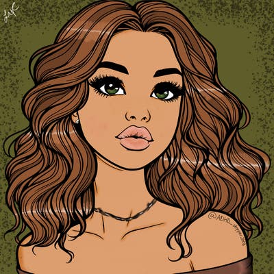 realistic girl with wavy hair and lips