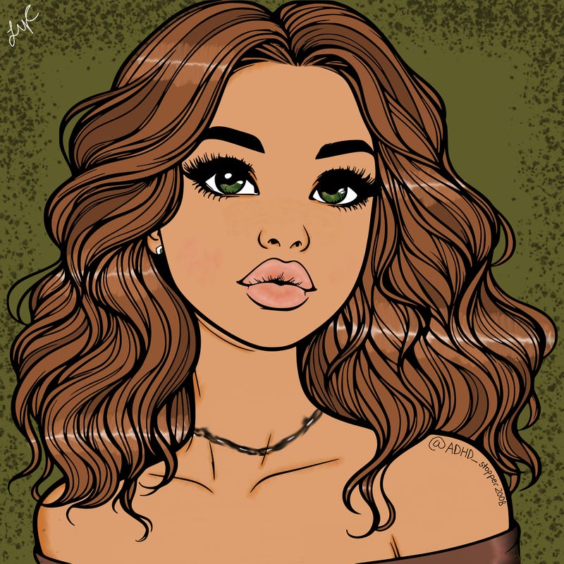 realistic girl with wavy hair and lips