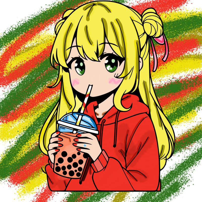 anime girl drinking boba tea