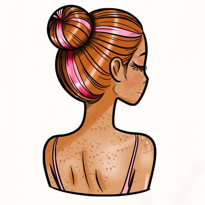 a woman with tight back hair and her face. not covered by any hair.