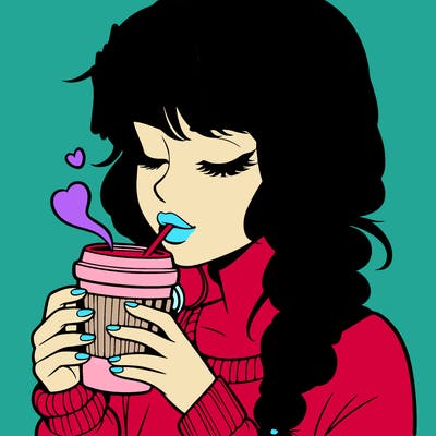 realistic girl drinking coffee