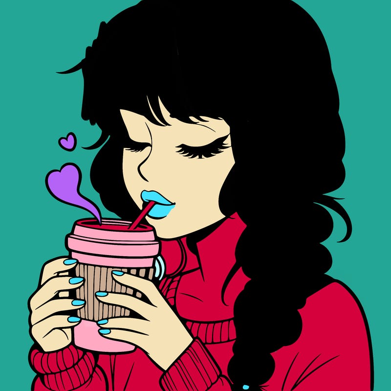 realistic girl drinking coffee