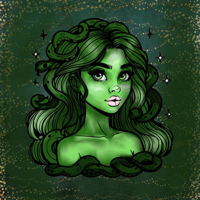 realistic girl with snakes as hair