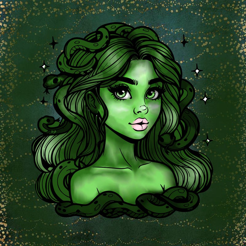 realistic girl with snakes as hair