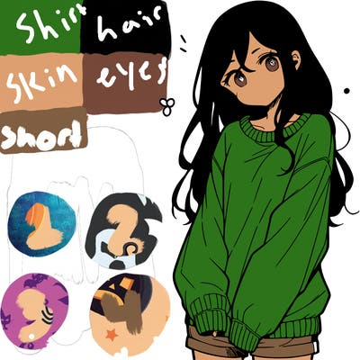 manga teen girl  in a sweater and baggy pants