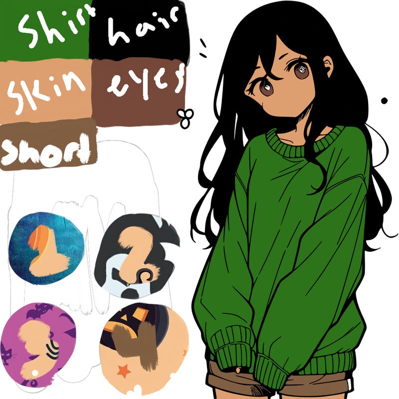 manga teen girl  in a sweater and baggy pants