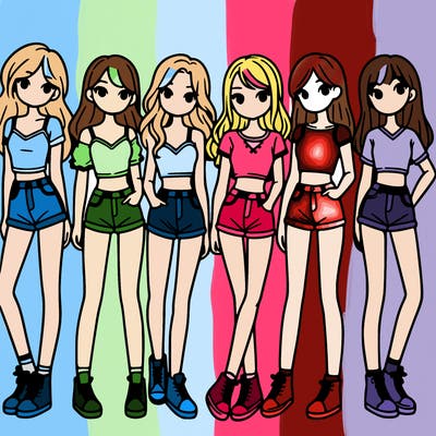 a group of girls wearing crop tops and shorts
