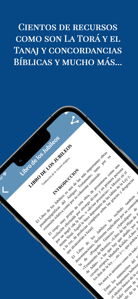 Interfaz de la aplicación mostrando el Libro de los Jubileos y otros recursos de estudio bíblico en español