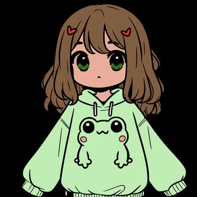 girl wearing frogging sweatshirt