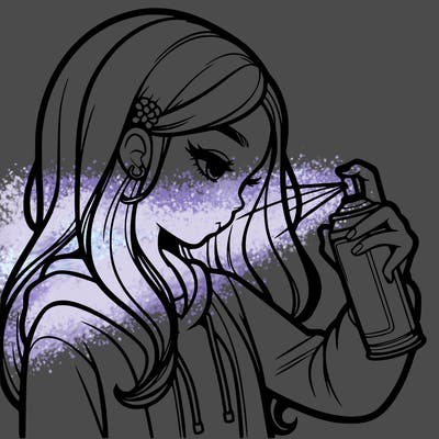 a realistic girl spray painting