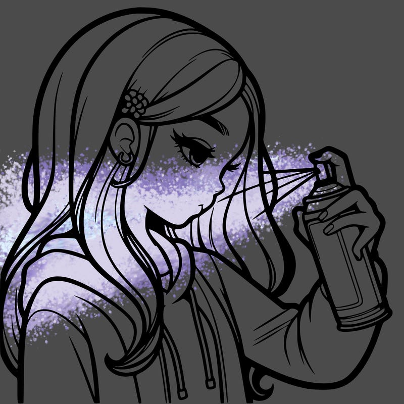 a realistic girl spray painting