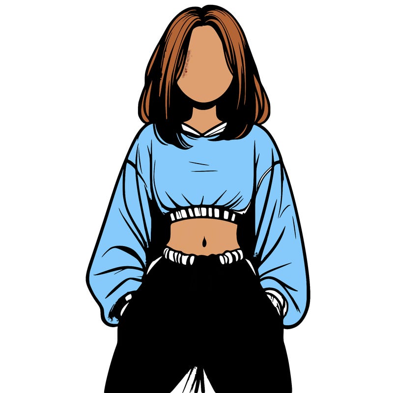 realistic girl faceless with baggy pants and a crop top