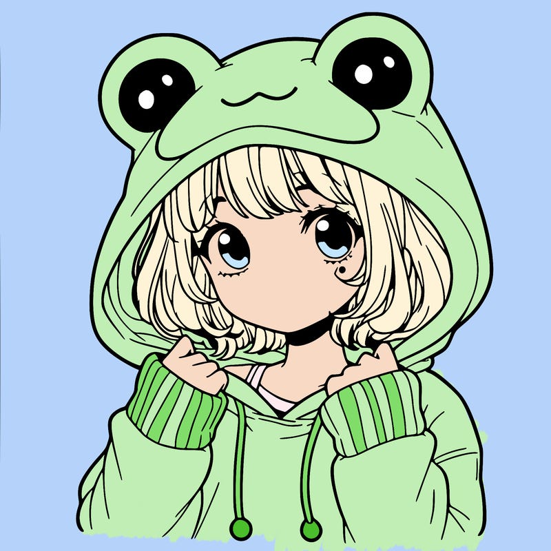 a cute teenage girl wearing a frog hoodie
