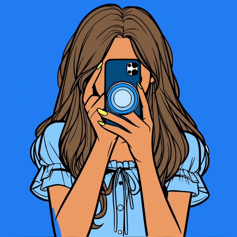 a realistic girl holding her phone taking pictures