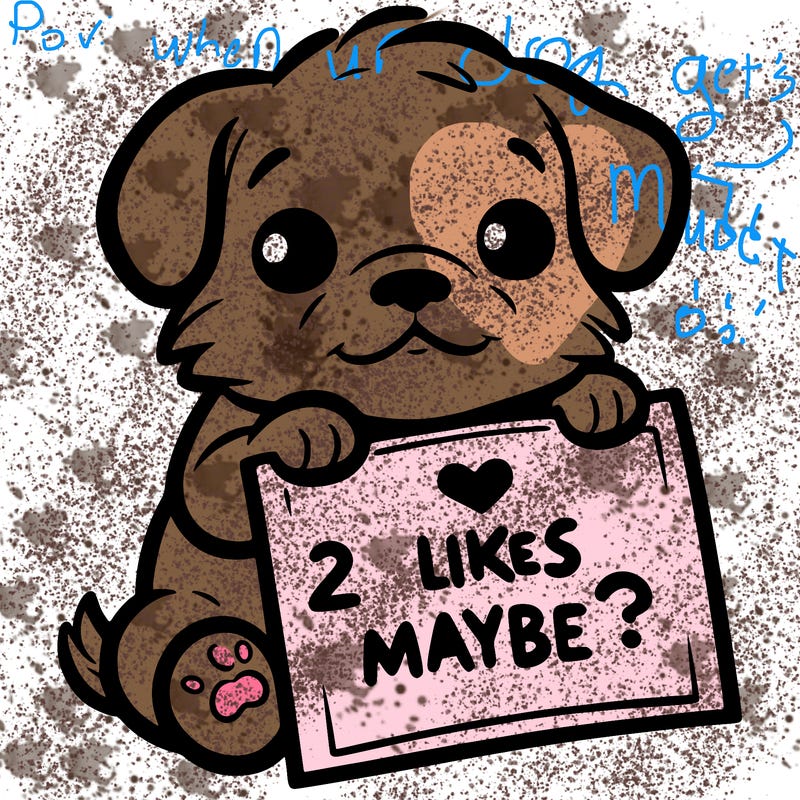 a puppy holding a sign that says 2 likes maybe?