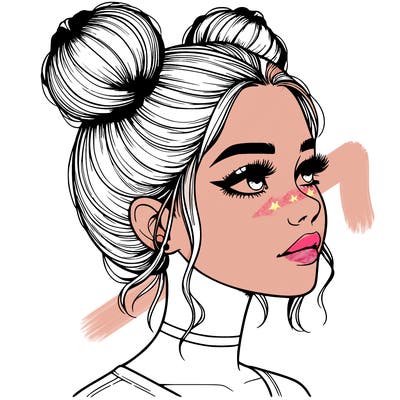 realistic girl with buns on the top of her head