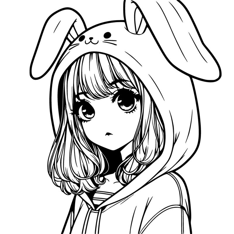 realistic girl wearing a bunny hoodie