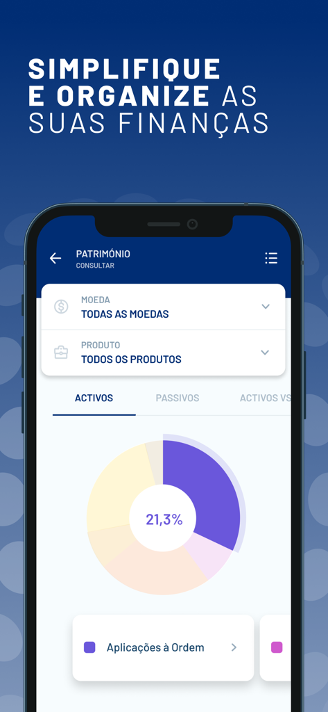BAI Europa Directo - App BAI Europa Directo che mostra un grafico a torta per l'organizzazione del patrimonio finanziario