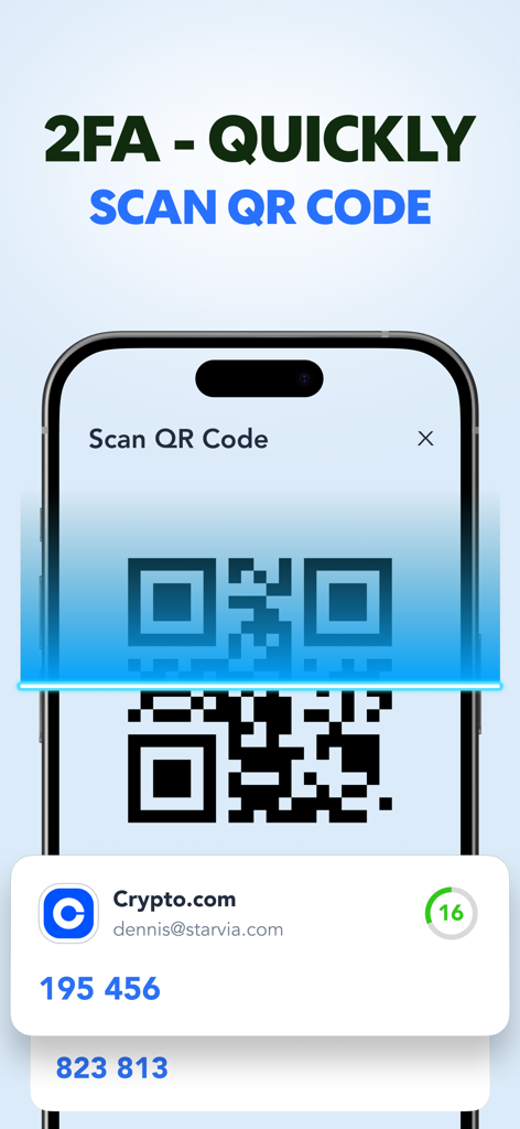 Authenticator App – 2FA & OTP - Teléfono inteligente escaneando un código QR para una configuración rápida de 2FA