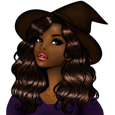 realistic witch girl with wavy hair and lips