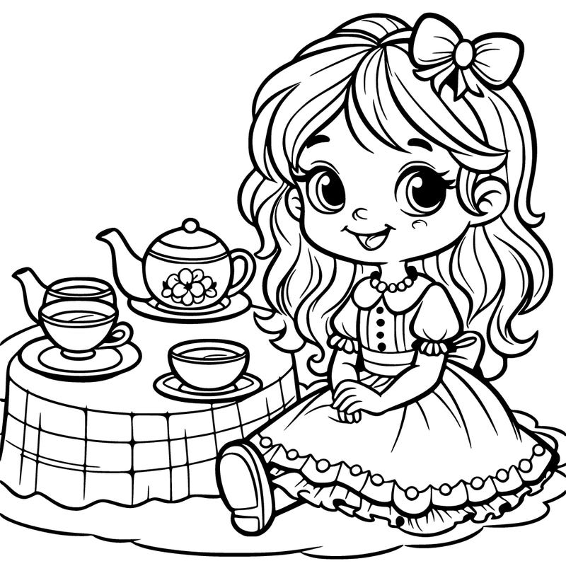 a girl by a tea party