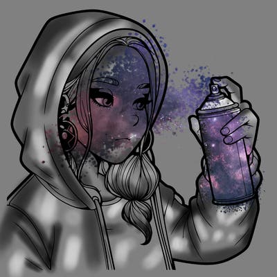 a realistic girl, spray painting