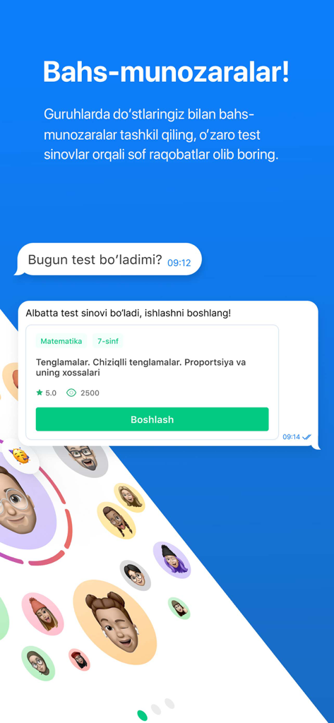 Akam - Onlayn testlar - Social chat feature in Akam app for sharing and starting educational tests